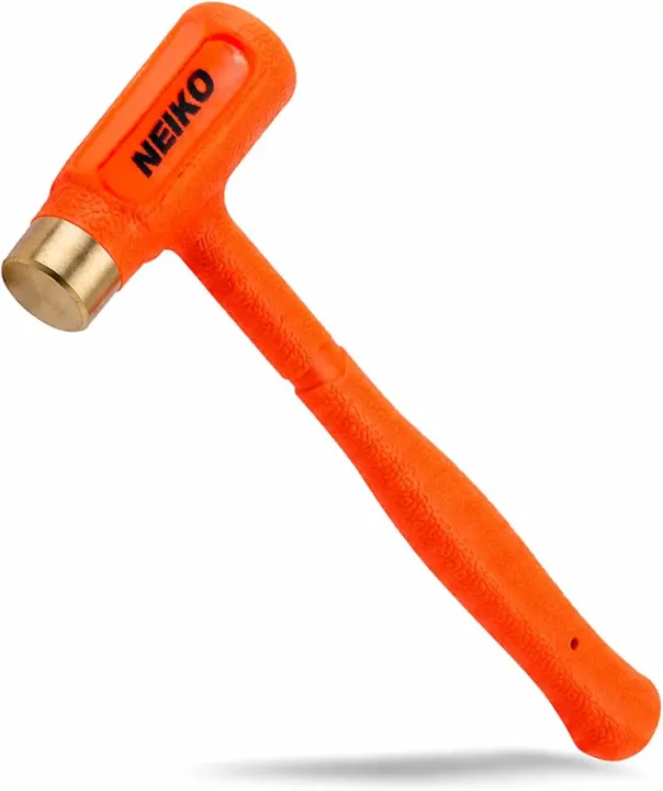 1.5 lb Dead Blow Hammer with Brass Cap — Neon Orange Mallet