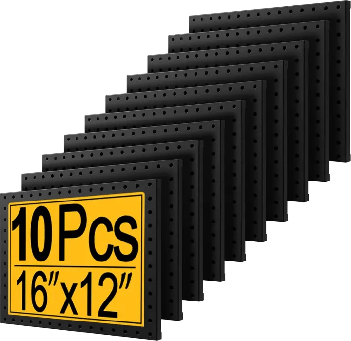 10-Pack Metal Pegboard Panels — Heavy-Duty 16x12 Wall Tool Boards, Black