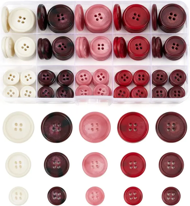 105-Piece Resin Sewing Buttons Set — 4-Hole, 3 Sizes, 5 Colors