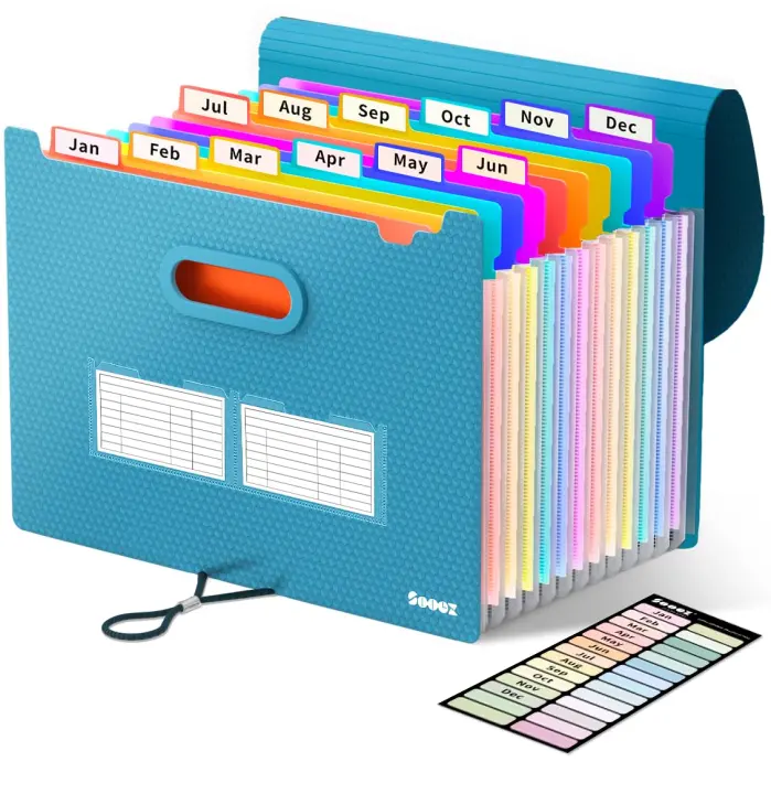 13-Pocket Letter-Size Accordion File Organizer — Deep Pockets, Thick Cover