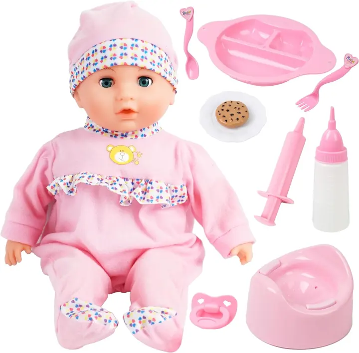 16-Inch Interactive Baby Doll Playset — Pink Toddler Doll