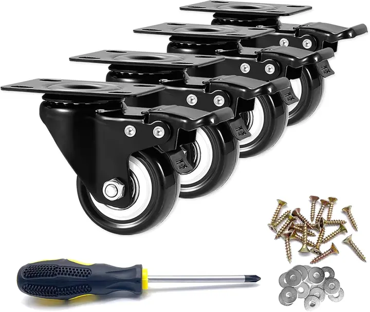 2" Heavy-Duty Locking Swivel Casters — Set of 4, PU Non-Marking
