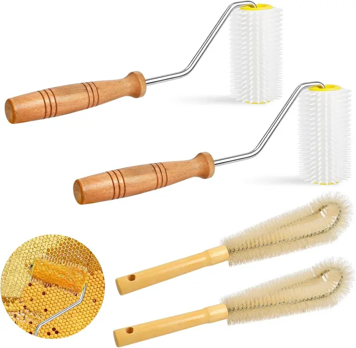 2-Pack Honey Uncapping Needle Rollers with 2 Cleaning Brushes