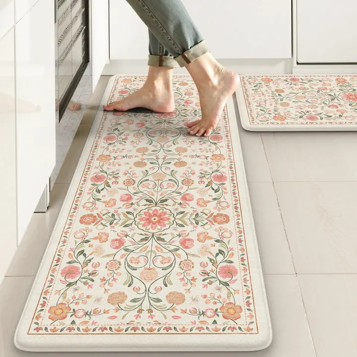 2-Piece Cushioned Kitchen Anti-Fatigue Mats — Boho Floral PVC Set