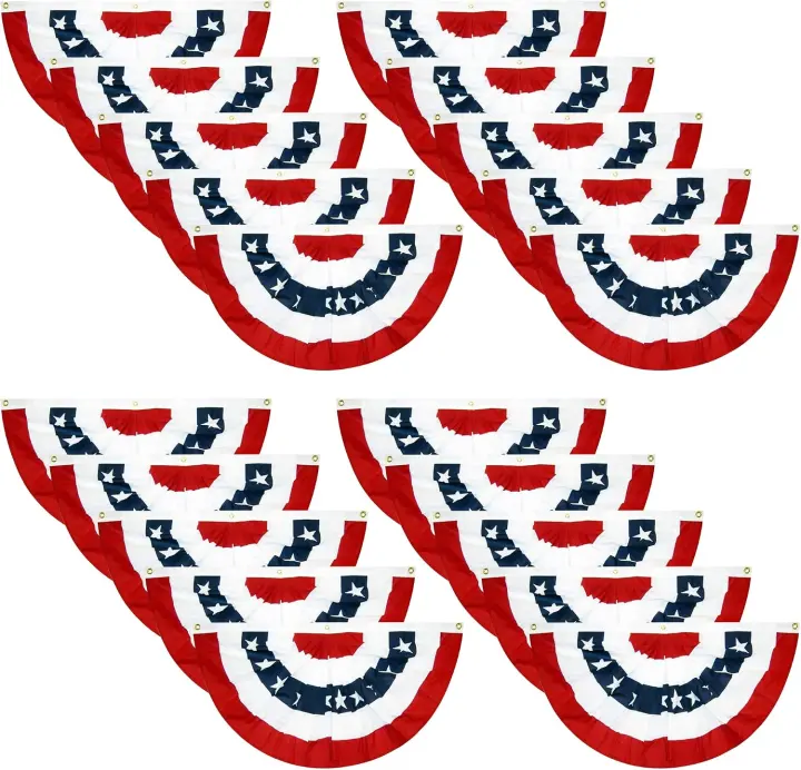 20-Pack Patriotic Pleated Fan Flag Bunting — 3 x 1.5 ft Stars & Stripes