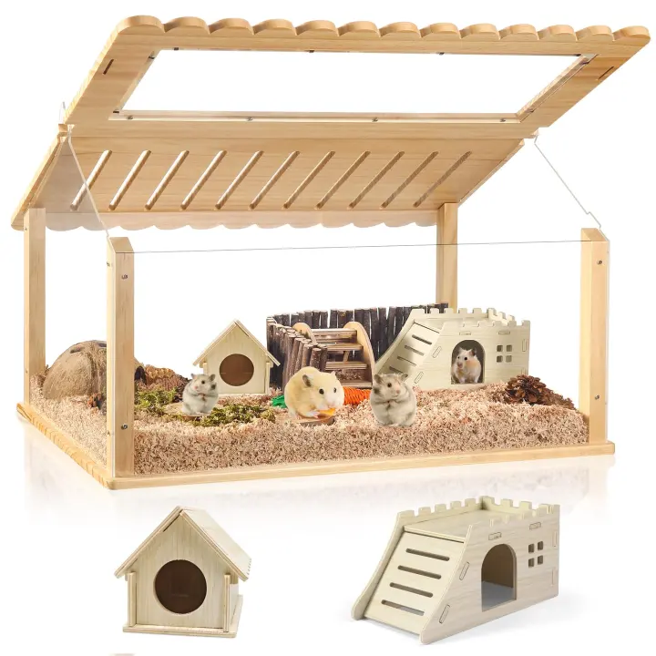 24-inch Acrylic Small-Animal Cage with Pine Frame & Two Hideouts