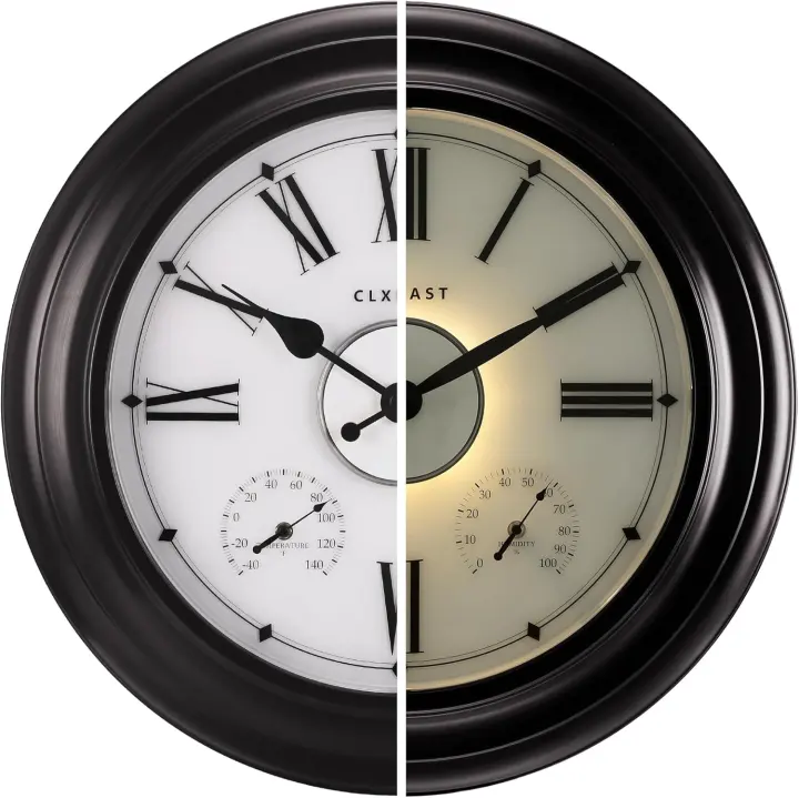 24-Inch Backlit Outdoor Wall Clock with Thermometer & Hygrometer