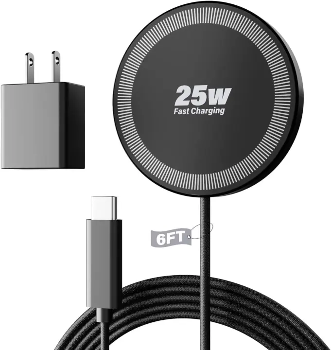 25W Magnetic Wireless Charging Pad — Portable Fast Charger with 6.6FT Cable