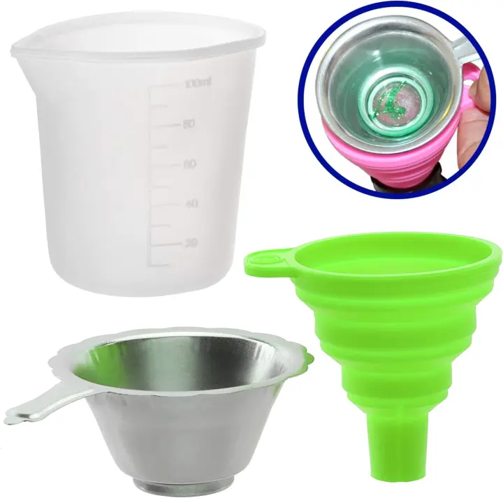 3D Printer Resin Filter Kit — Stainless Strainer, Silicone Funnel & 100ml Cup
