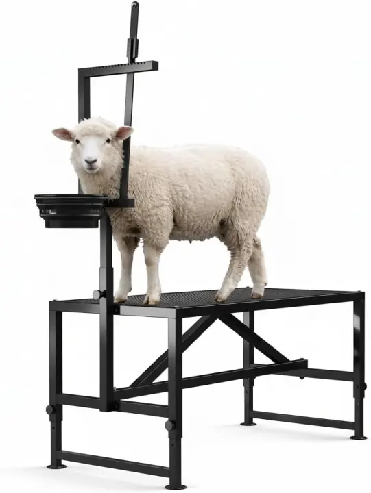 47x23in Heavy-Duty Goat Milking & Grooming Stand with Feeder
