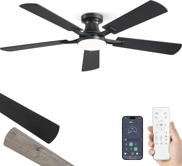 52-Inch Low-Profile Ceiling Fan with Dimmable LED, Remote & App