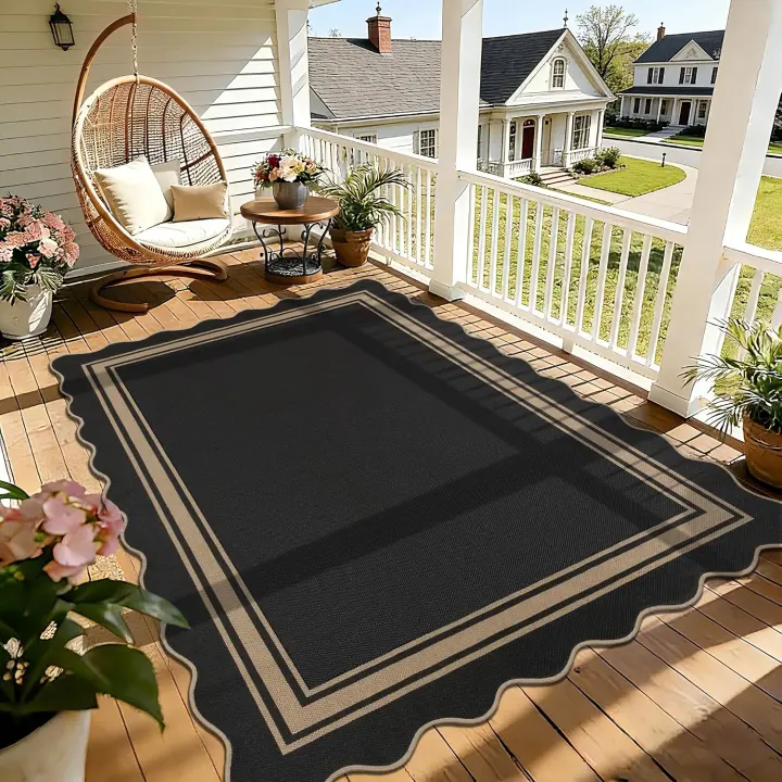 5x7 Scalloped Outdoor Rug — Easy Jute Look, Washable Polyester