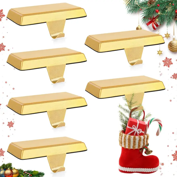 6-Pack Metal Christmas Stocking Holders for Mantel — Heavy-Base Hangers