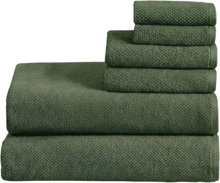 6-Piece 100% Cotton Bath Sheet Set — Low-Twist, Two-Ply Towels (Forest Green)