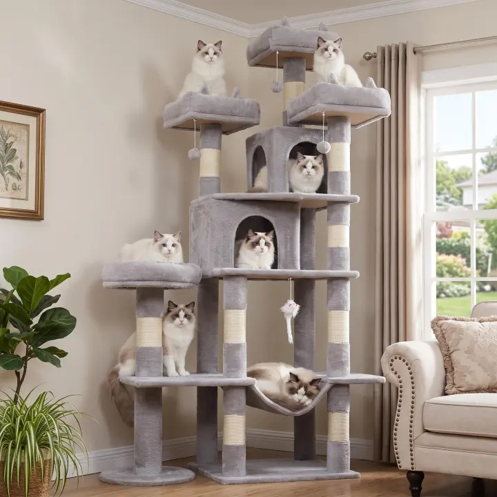 71-Inch Heavy-Duty Multi-Level Cat Tree Tower for Large Cats