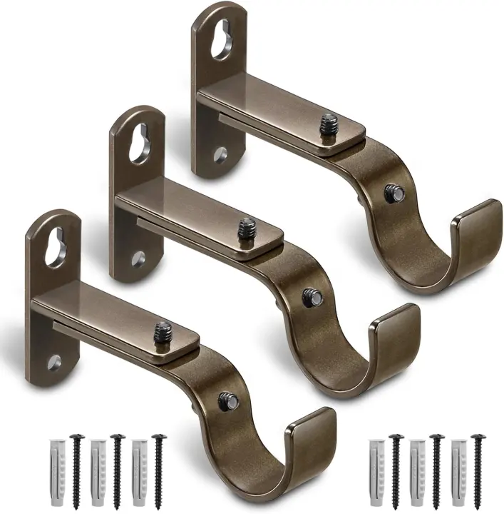 Adjustable Curtain Rod Brackets for 1-Inch Rods — 3-Pack, Brown