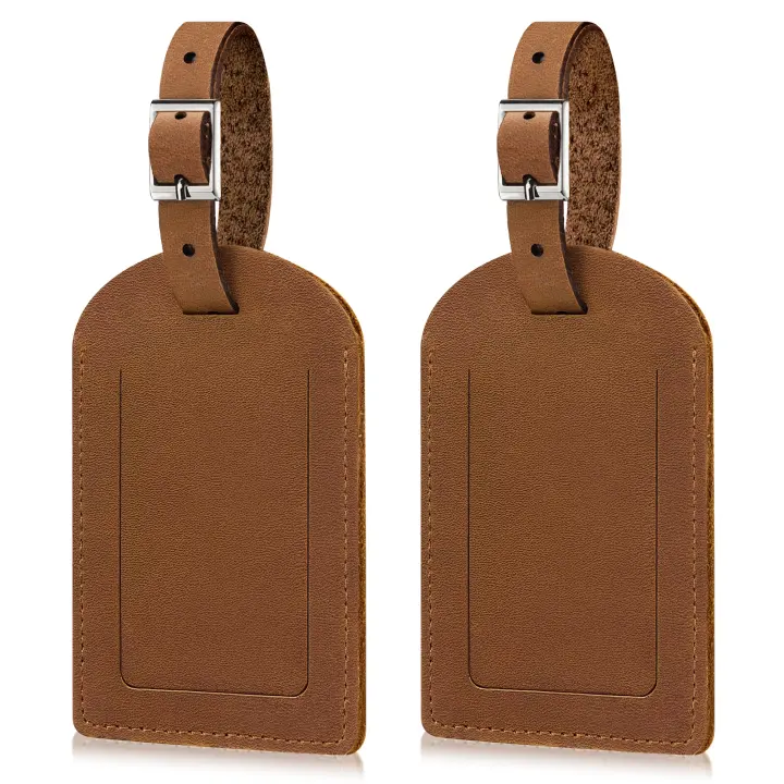 Airkit 2-Pack Genuine Leather Luggage Tags with Privacy Flap — Brown