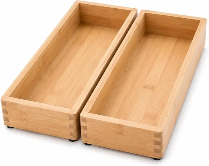 Bamboo Drawer Organizer Trays (Set of 2) — 15 x 6 x 2.5 in