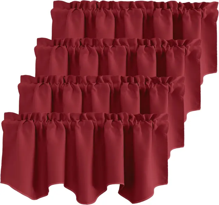 Burgundy Scalloped Blackout Valance Panels for Kitchen Windows — 52 x 18