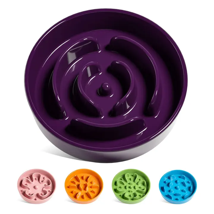 Ceramic Slow-Feed Dog Bowl — 1.5 Cup Puzzle Feeder (Purple)