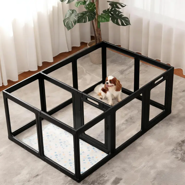 Clear Acrylic Indoor Dog Playpen — 12-Panel, 24 in H, Black, 2-Room