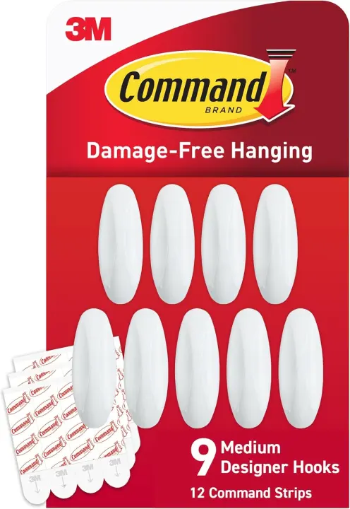 Command Medium Designer Wall Hooks — 9 Hooks with 12 Medium Strips