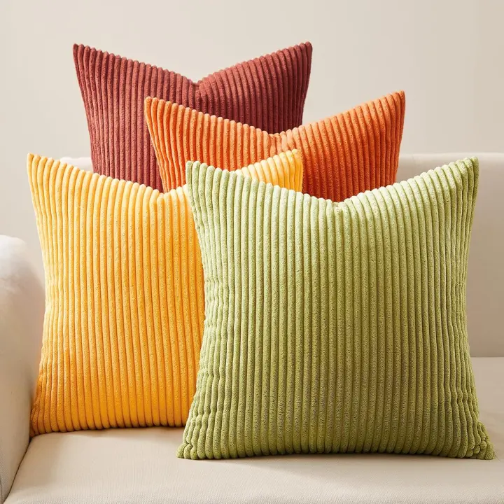 Corduroy Gradient Decorative Throw Pillow Covers — Set of 4 (18x18)