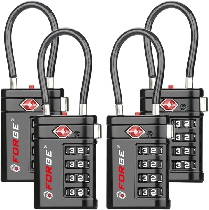 Forge Open Alert TSA008 Travel Locks — 4 Pack Black Cable Locks