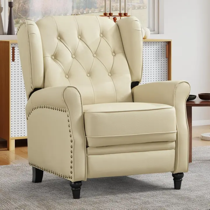 Genuine Leather Wingback Push-Back Recliner Chair with Rivet Trim