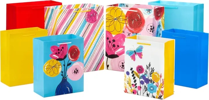Hallmark 8-Pack Gift Bag Set — Mixed Floral & Solid Bags