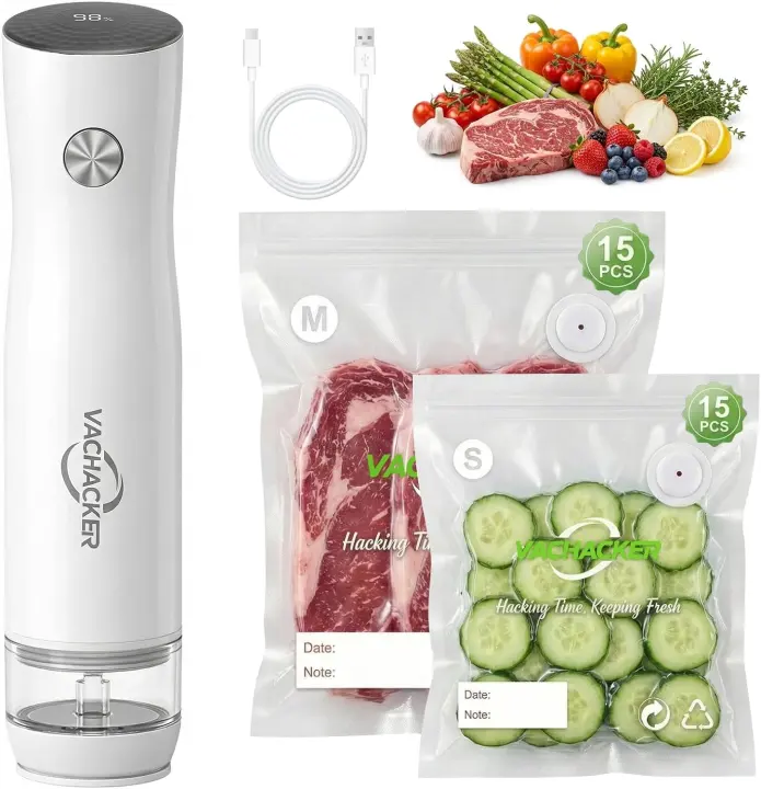 Handheld Vacuum Food Sealer — Compact Unit with 30 Reusable Bags