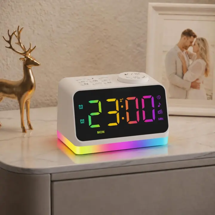 JALL Digital Bedside Alarm Clock — FM Radio, Night Light, Dual USB