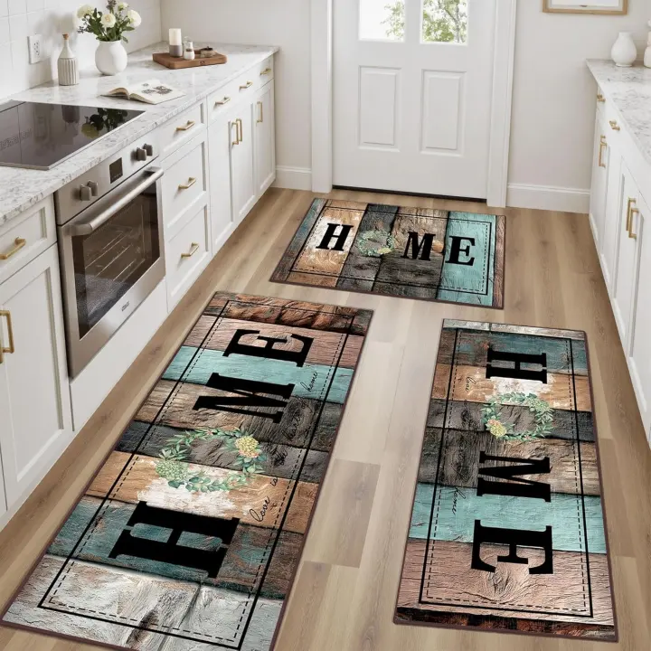 Kitchen Rugs Non-Slip Washable Farmhouse 3-Piece Runner Set