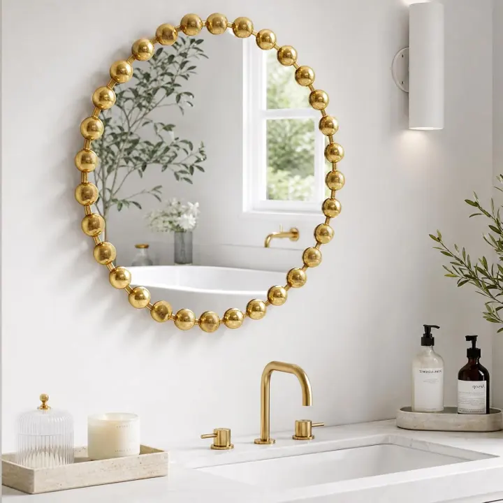 Madison Park 27-Inch Gold Round Wall Mirror with Beaded Metal Frame