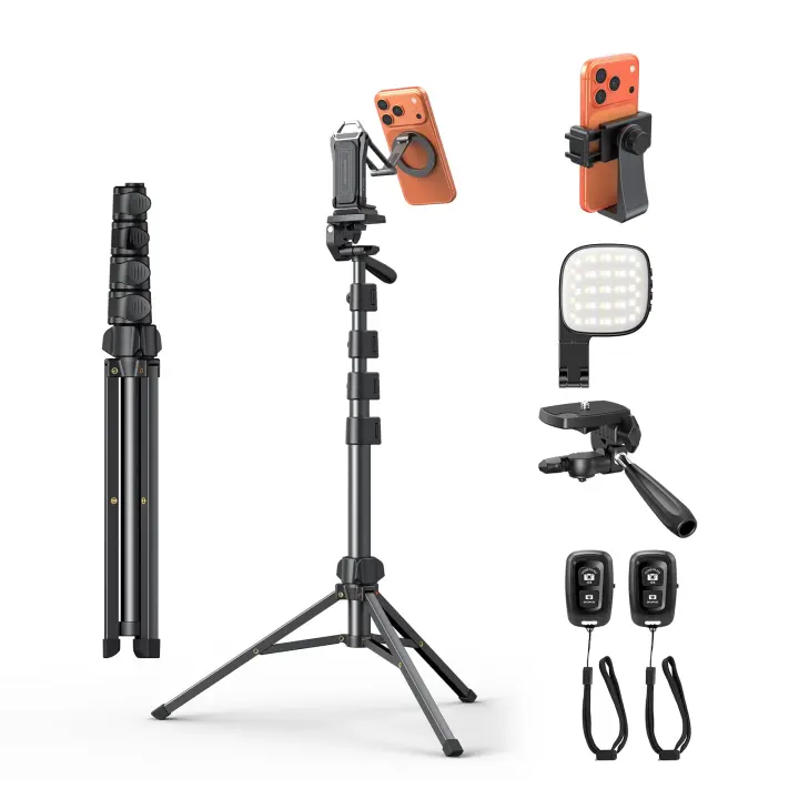 Magnetic Phone Tripod Kit with Fill Light — Adjustable Floor Tripod
