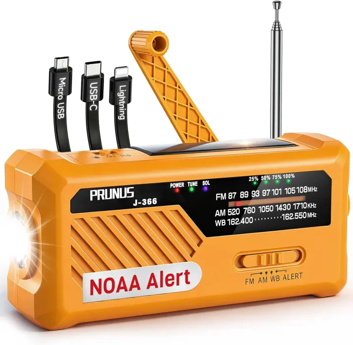 NOAA Emergency Weather Radio Power Bank with 3-in-1 Charging Cables