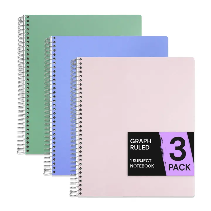 ONAVIA Graph‑Ruled Spiral Notebooks — 3‑Pack, 9 x 11, 100 Sheets Each