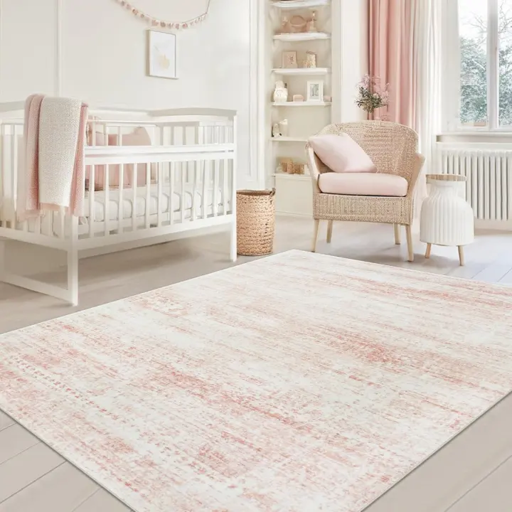 Pink 5x7 Washable Area Rug — Low-Pile Non-Slip Nursery & Living Rug