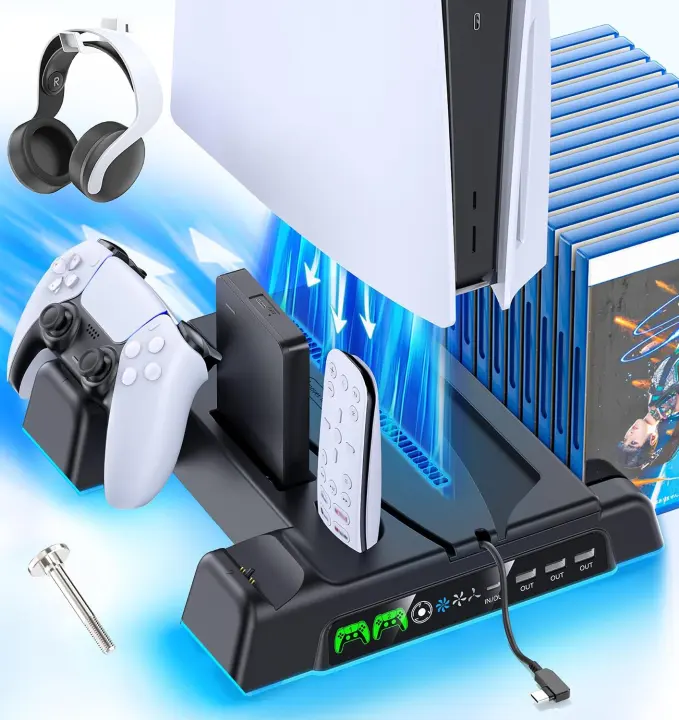 PS5 Vertical Stand & Cooling Dock with Dual Controller Chargers