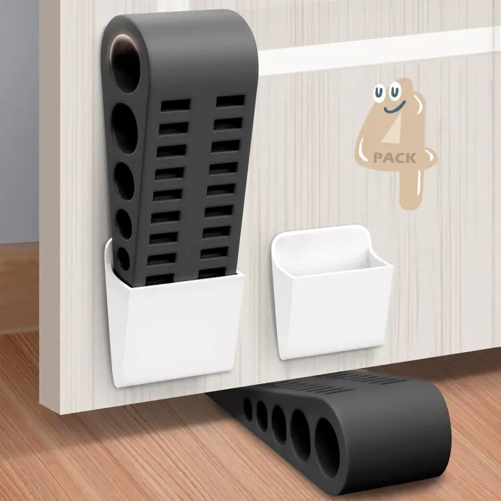 Rubber Wedge Door Stoppers — 4-Pack Heavy-Duty with Holders
