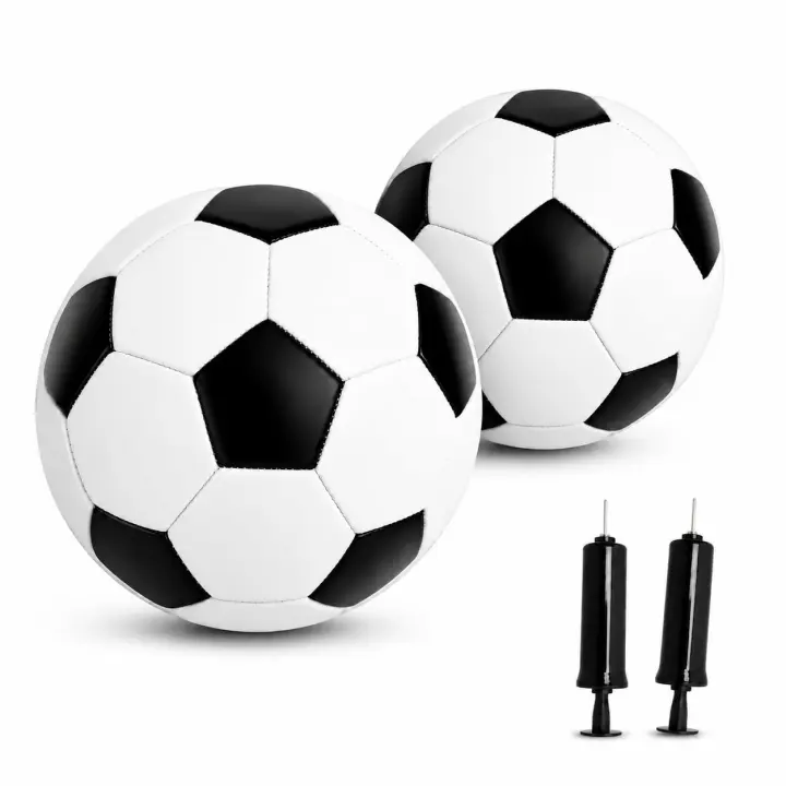 Size 4 Soccer Balls 2-Pack with Pumps — Black & White Training Balls