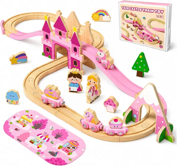 TEKFUN Wooden Unicorn Train Set — 40-Piece Magnetic Railway for Kids