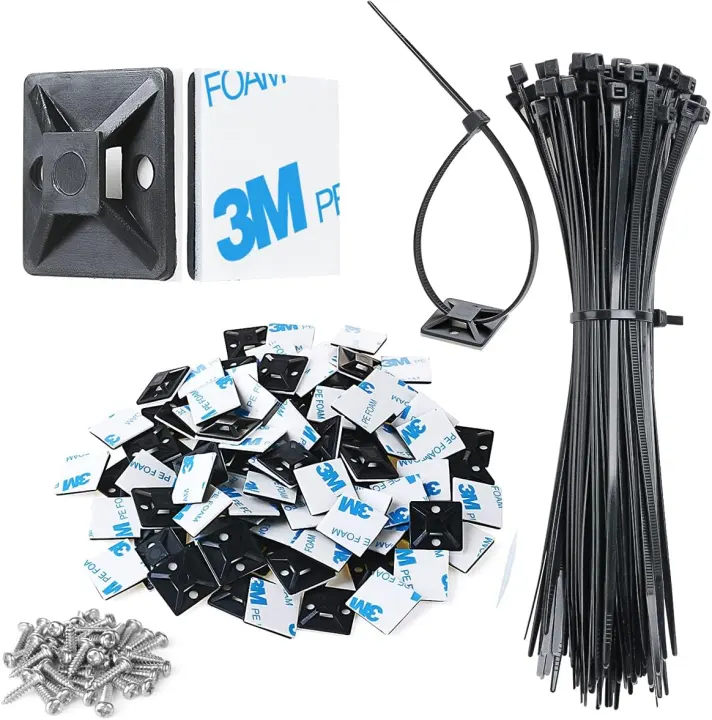 XHF 3/4" Self-Adhesive Cable Zip Tie Mounts — 100-Pack Kit