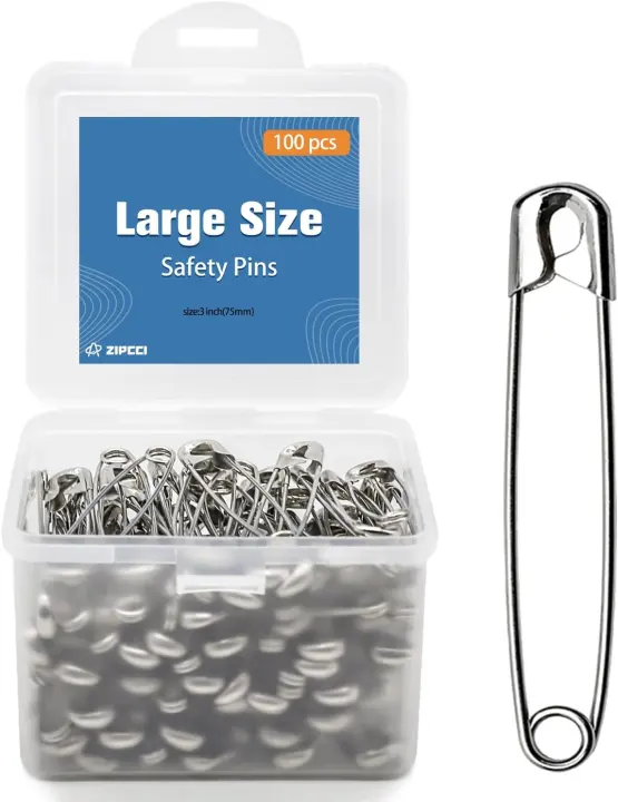 ZIPCCI 3-Inch Heavy-Duty Safety Pins — 100-Pack (Large)