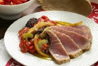 Rich Tuna Confit with Briny Olive Tapenade and Vibrant Tomato Salsa