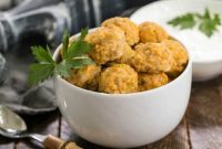 Kickin’ Buffalo Chicken Meatballs with Cool Blue Cheese Sauce