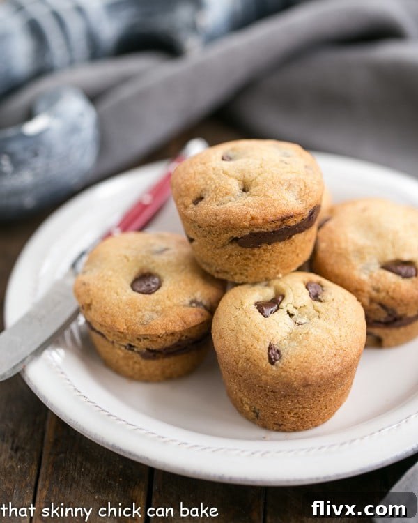 Chocolate Chip Lava Cookies on a white plate with a red handle knife