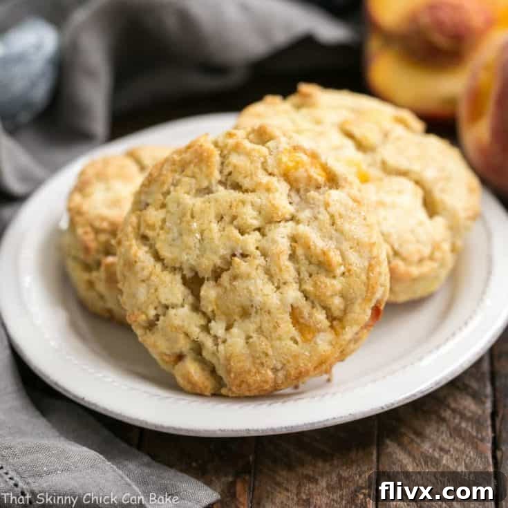 Brown Butter Peach Scones | Tender, cream scones with brown butter and loads of fresh peach chunks
