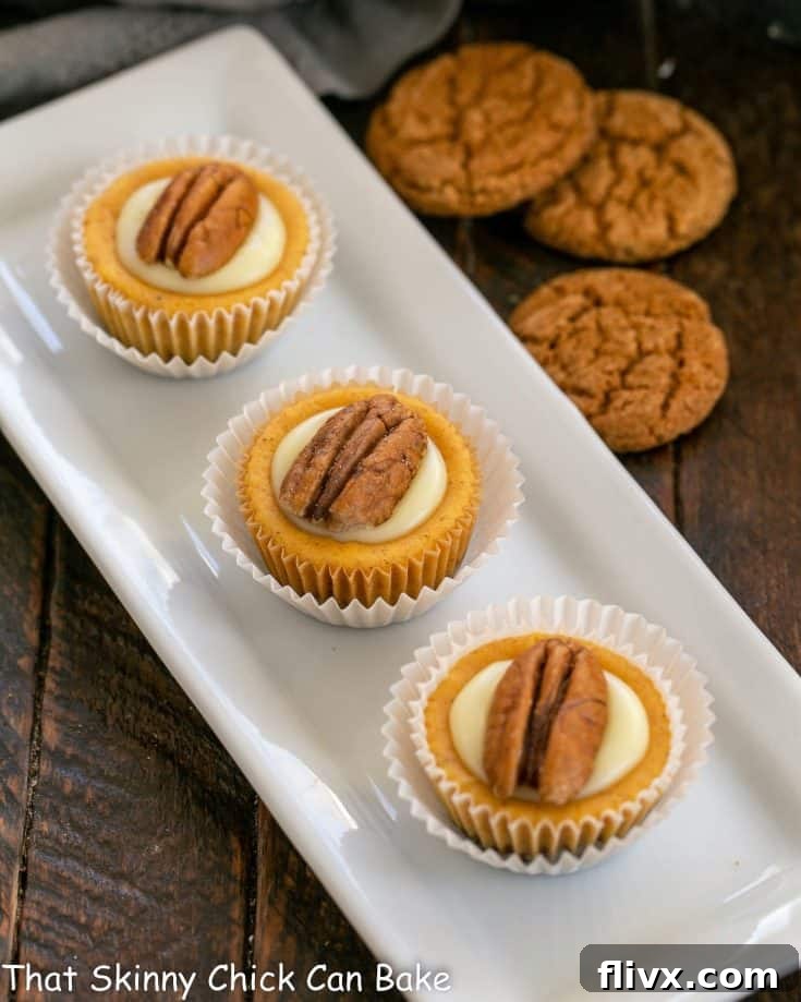 Mini pumpkin cheesecakes on a white ceramic tray, perfectly arranged and ready to be served.