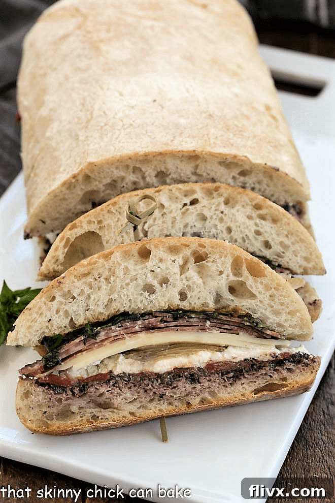 Pressed Brick Sandwich on a white cutting board, showcasing its delicious layers and compact form, ready to be sliced.